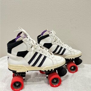 Adidas White and Black Skates with Red Wheels